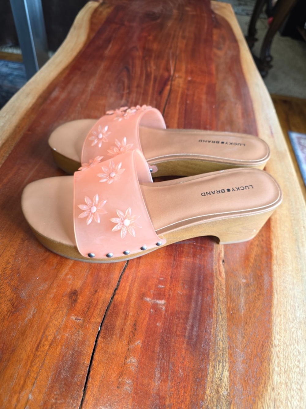 Lucky Brand Peach Floral Slide Clogs